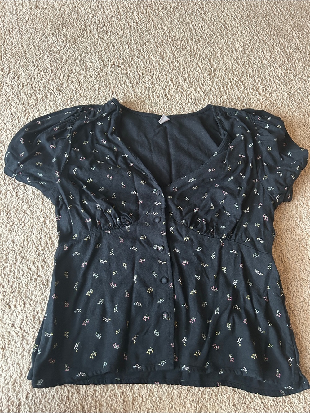 Old Navy Black Floral V-Neck Button Front Blouse